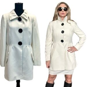 Tahari Arthur S. Levine ivory white midi coat long sleeves big button front 8